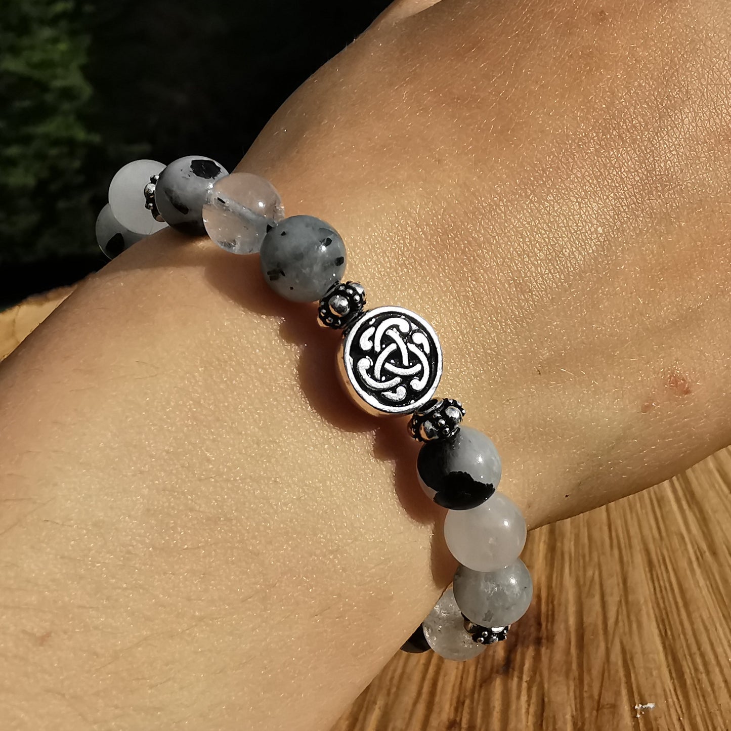Heilstein Armband ENERGETISCHER SCHUTZ mit TURMALINQUARZ S925 keltisch 8mm Kugeln