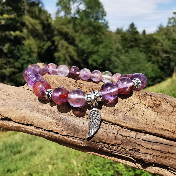 Edelstein Armband AUFSTIEG mit SUPER SEVEN Amethyst Engelsflügel S925 6mm