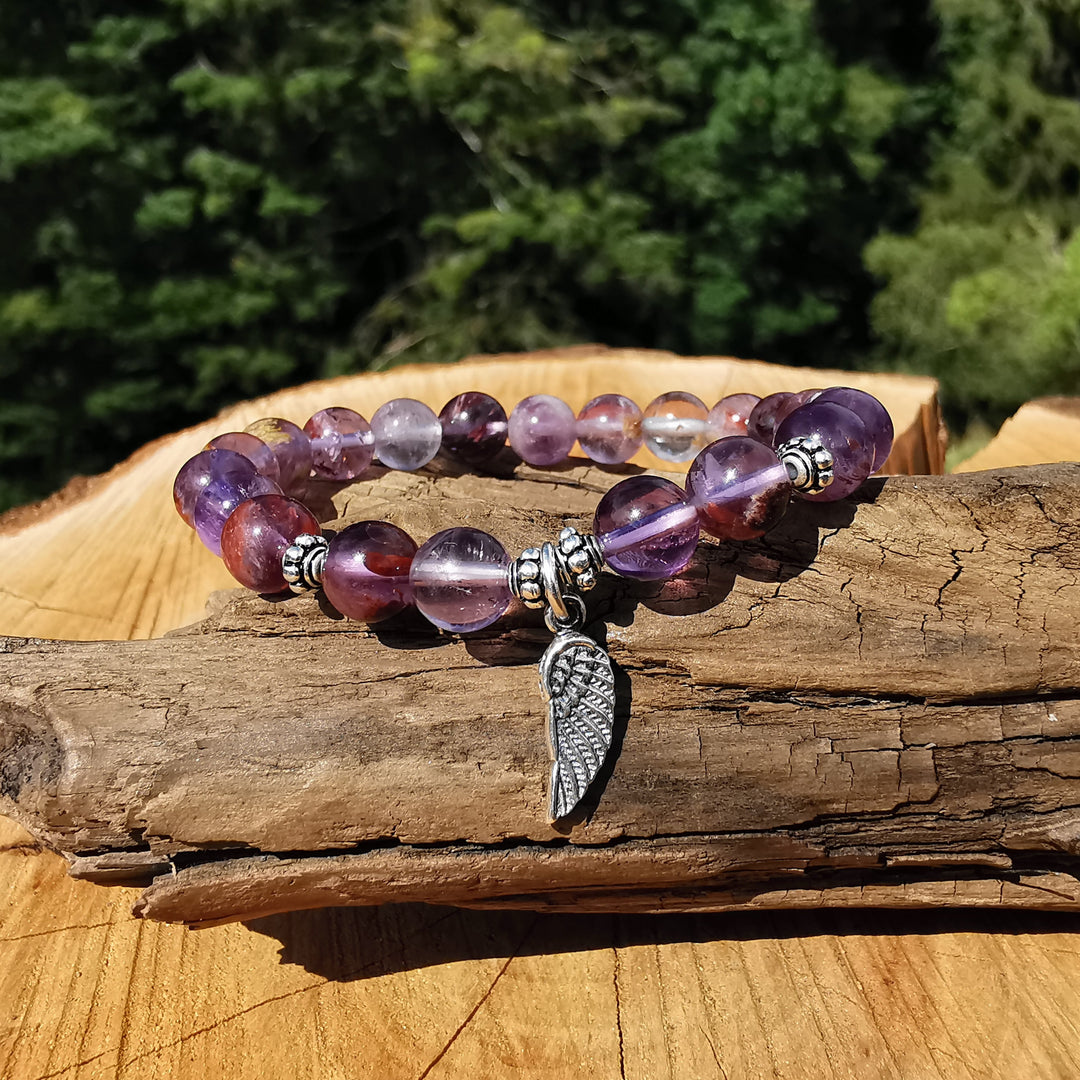 Edelstein Armband AUFSTIEG mit SUPER SEVEN Amethyst Engelsflügel S925 6mm
