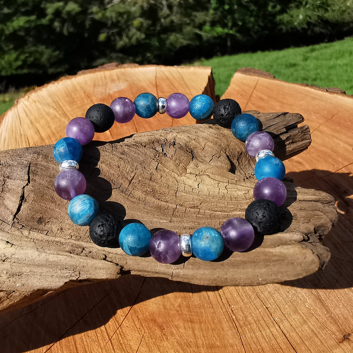 Edelstein Armband INNERER FRIEDEN STÄRKE & TATKRAFT Amethyst Apatit Lava matt S925 8mm