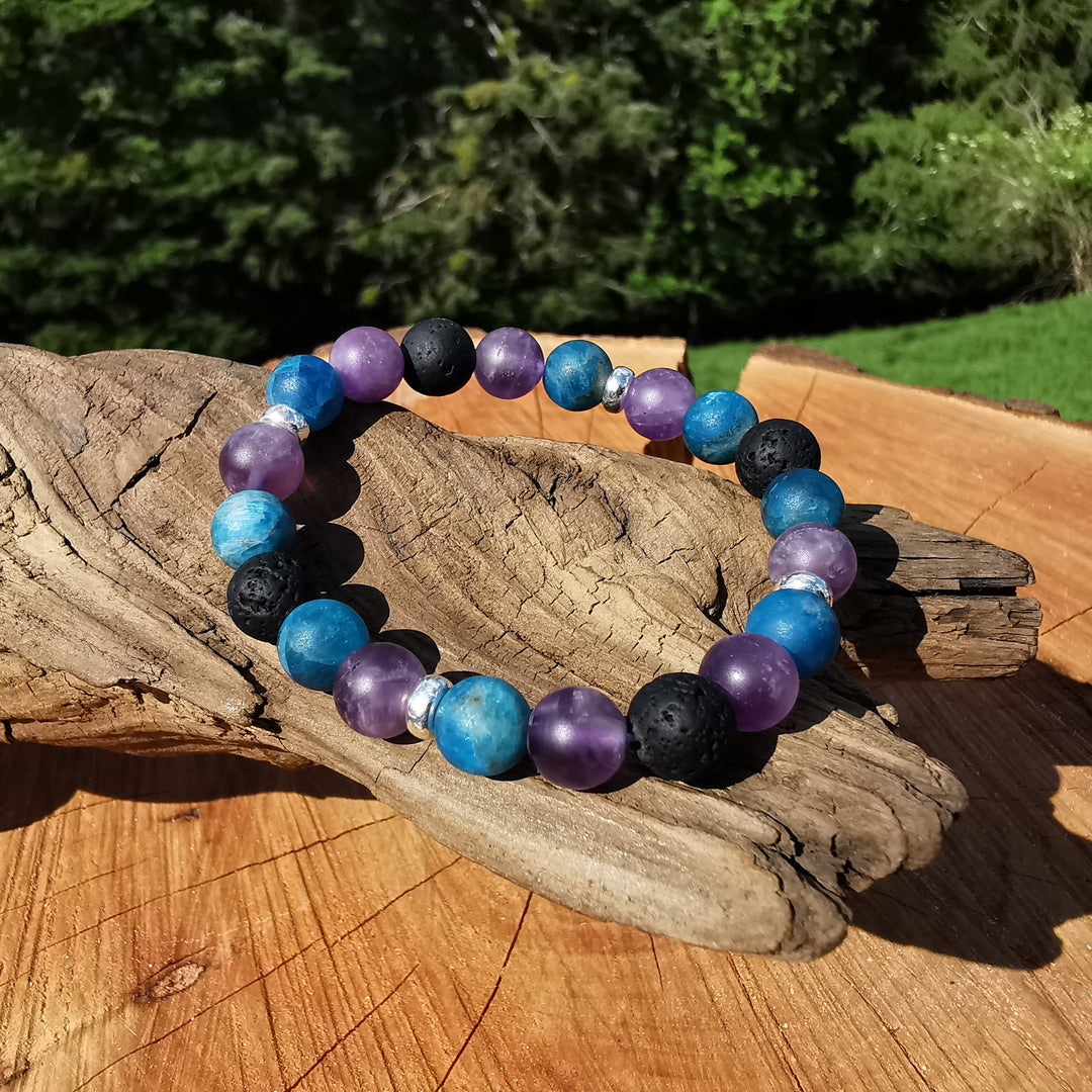 Edelstein Armband INNERER FRIEDEN STÄRKE & TATKRAFT Amethyst Apatit Lava matt S925 8mm