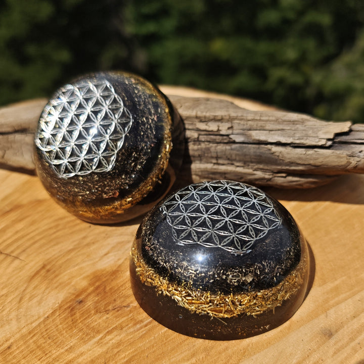 Hemisphäre SCHUTZ mit Schungit & Schwarzem Turmalin 7cm