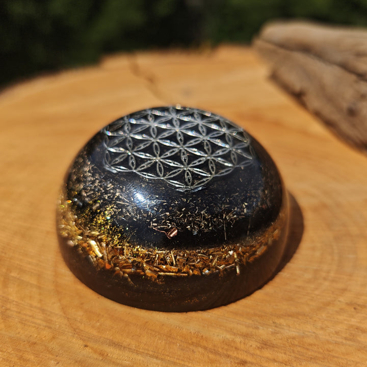 Hemisphäre SCHUTZ mit Schungit & Schwarzem Turmalin 7cm