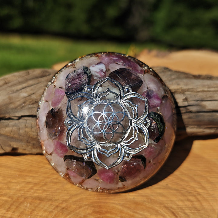 Hemisphäre GOOD VIBES mit Wassermelonenturmalin 7cm