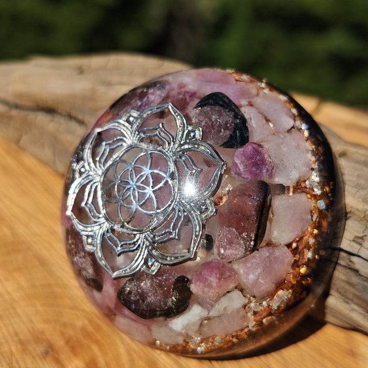 Hemisphäre GOOD VIBES mit Wassermelonenturmalin 7cm