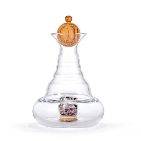 Karaffe Alladin Basic 1,2l Edelsteinfach und Olivenholzstöpsel - mundgeblasen inkl. Wassersteine