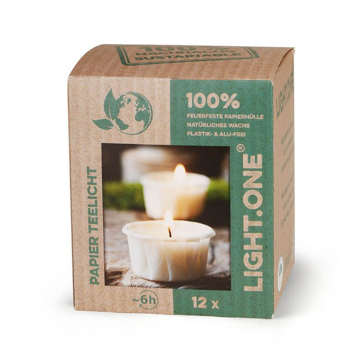 Papier Teelichte vegan 6 h - aus Rapswachs - Light One - 12 Stk