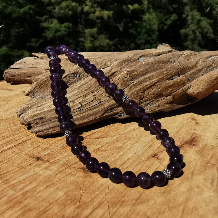 Edelsteinkette TRANSFORMATION mit Amethyst 6mm Kugeln S925