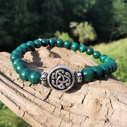 Heilstein Armband NEUBEGINN mit MALACHIT S925 keltisch 6mm Kugeln