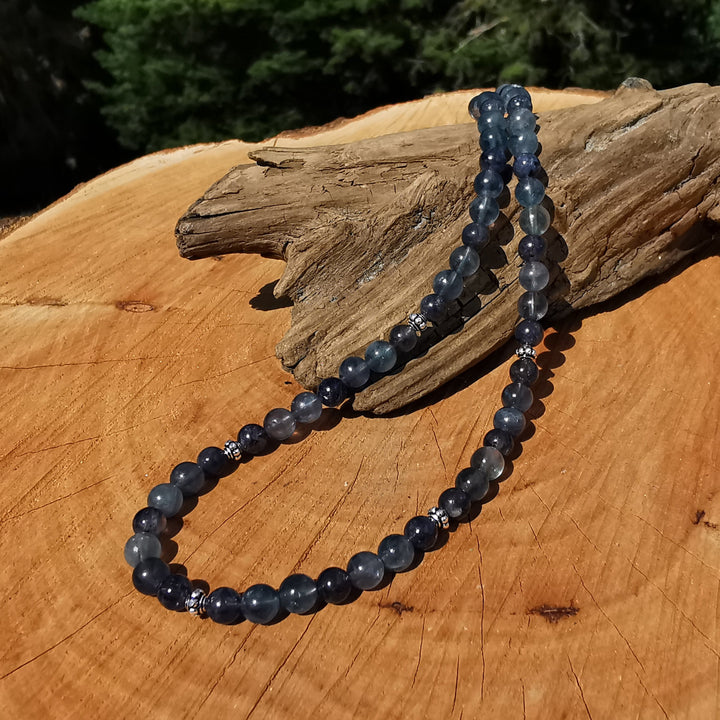 Edelsteinkette STRESS LESS & FOKUSSIERUNG Fluorit Wassersaphir 6mm Kugeln S925