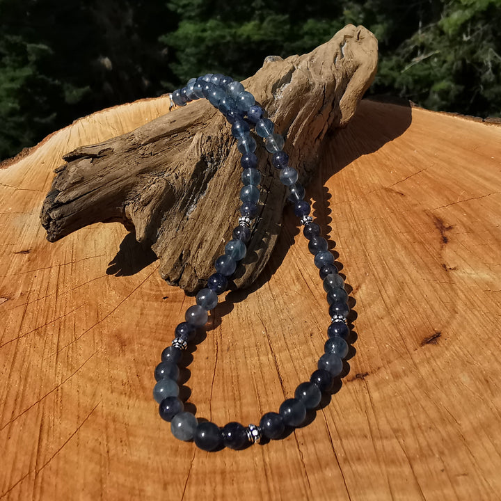 Edelsteinkette STRESS LESS & FOKUSSIERUNG Fluorit Wassersaphir 6mm Kugeln S925