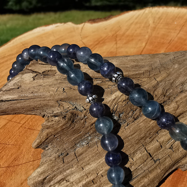 Edelsteinkette STRESS LESS & FOKUSSIERUNG Fluorit Wassersaphir 6mm Kugeln S925