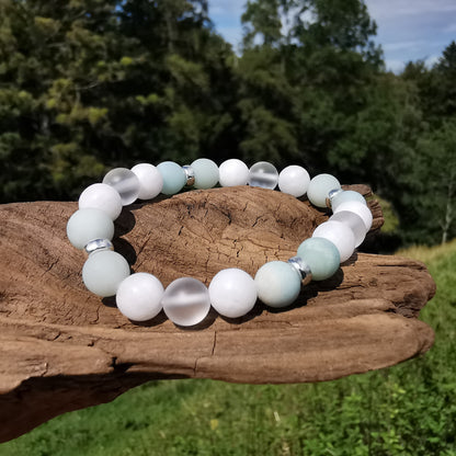 Heilstein Armband INNERE RUHE & BEFREIUNG Amazonit Baryt Bergkristall 8mm Kugeln