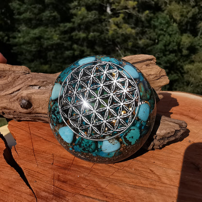 Orgone Hemisphäre EMOTIONALE HEILUNG mit TÜRKIS, MAGNESIT & CHRYSOKOLL 7cm
