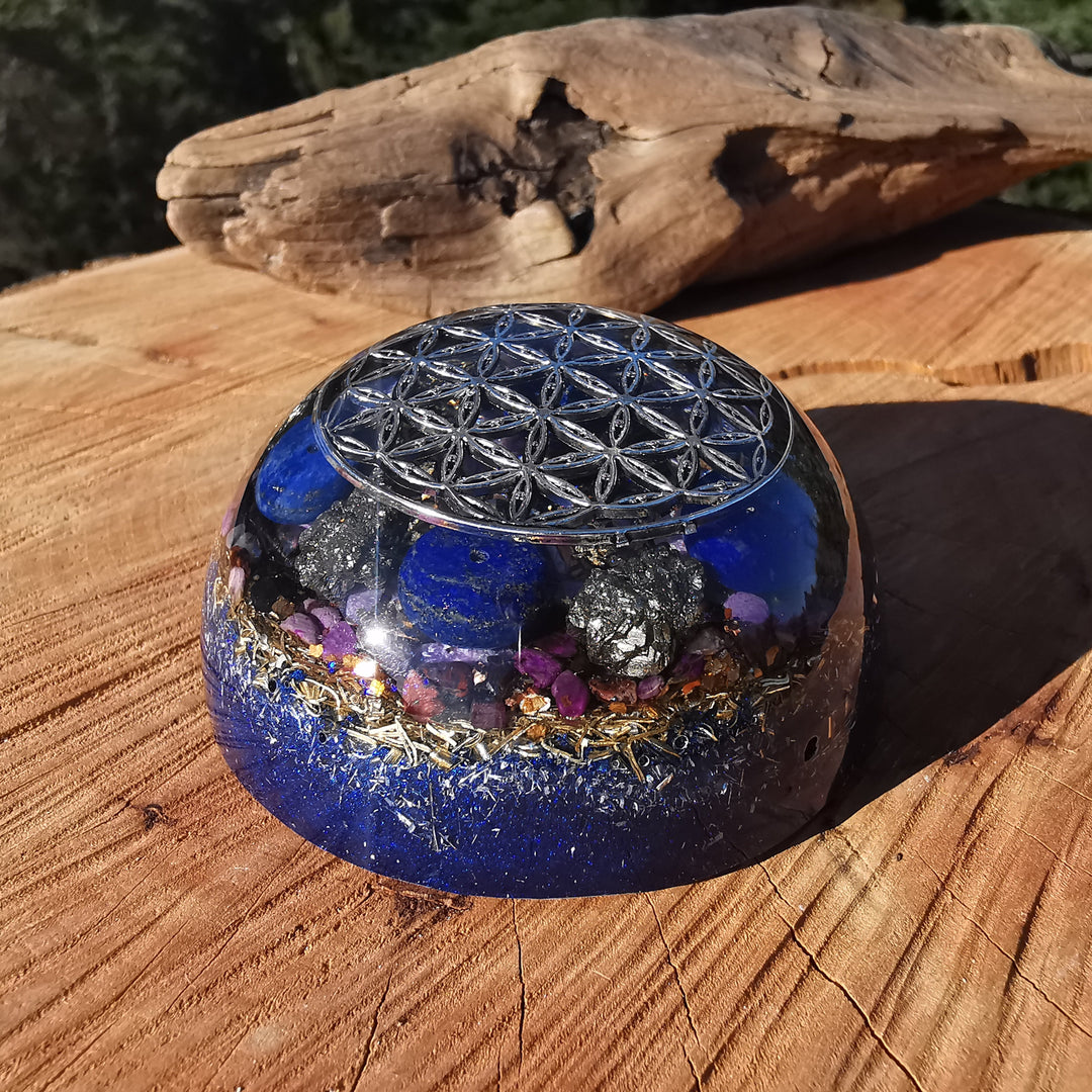 Hemisphäre WAHRHEIT, LICHTVERANKERUNG & ABGRENZUNG mit LAPISLAZULI PYRIT SUGILITH  7cm