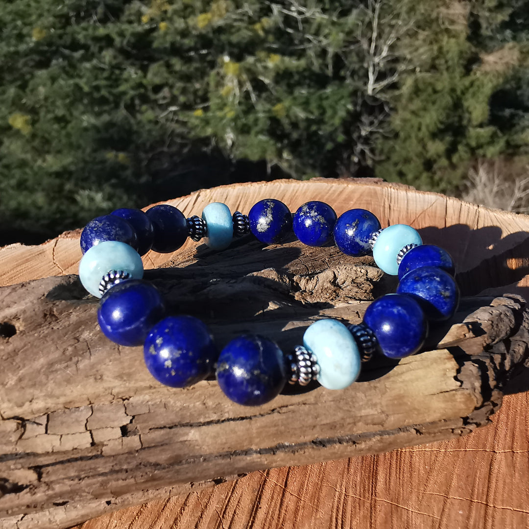 Edelstein Armband WAHRHEIT & GEBORGENHEIT Lapislazuli Larimar Extraqualität S925 10mm