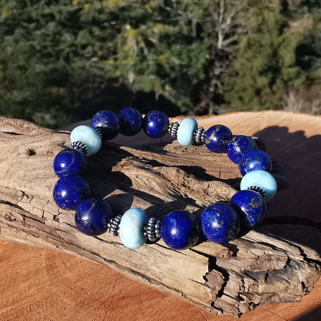 Edelstein Armband WAHRHEIT & GEBORGENHEIT Lapislazuli Larimar Extraqualität S925 10mm