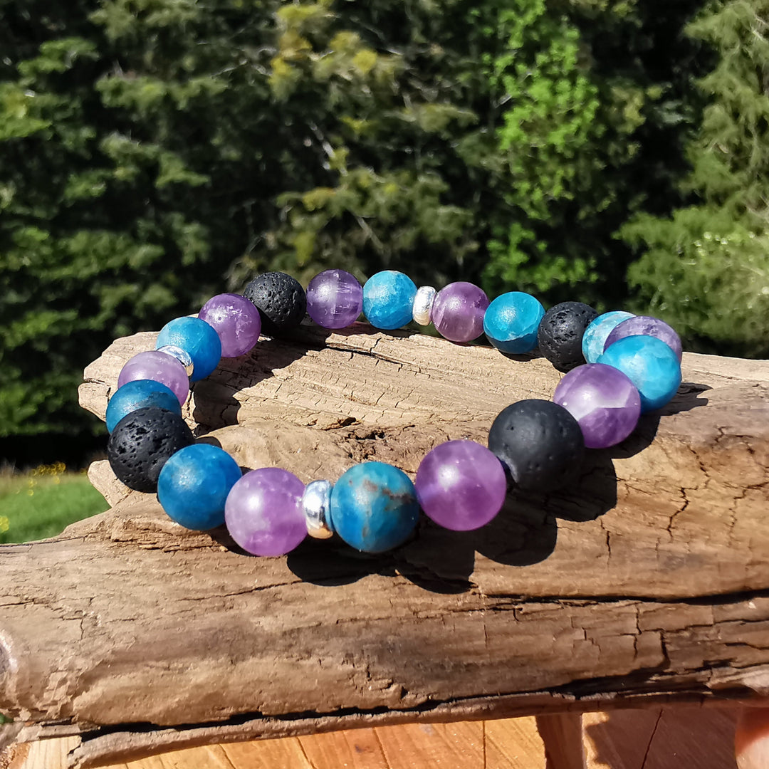 Edelstein Armband INNERER FRIEDEN STÄRKE & TATKRAFT Amethyst Apatit Lava matt S925 8mm