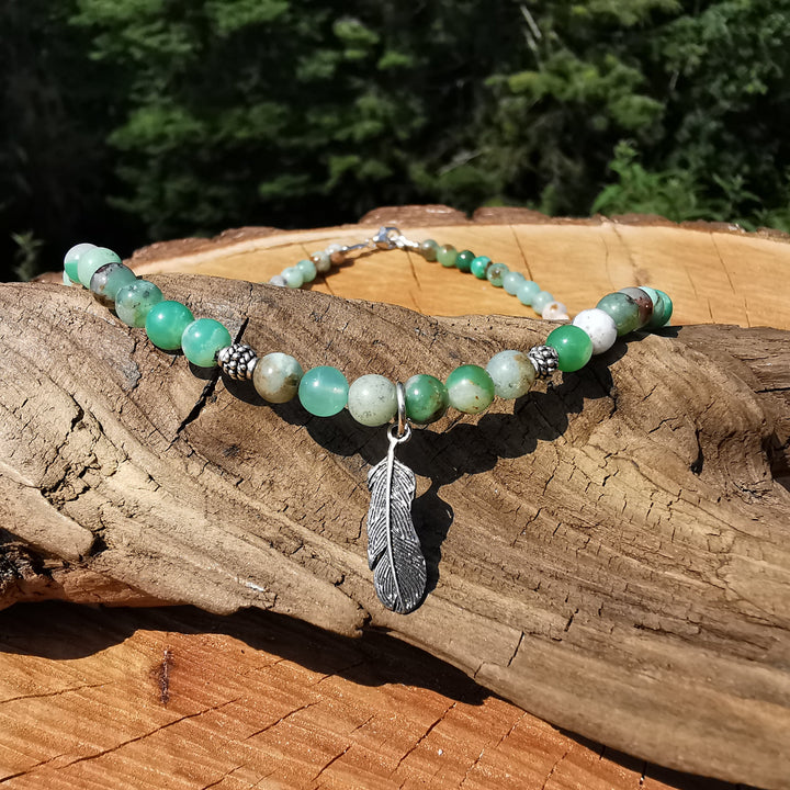 Edelsteinkette SELBST AKZEPTANZ mit Chrysopras und S925 Feder 6mm