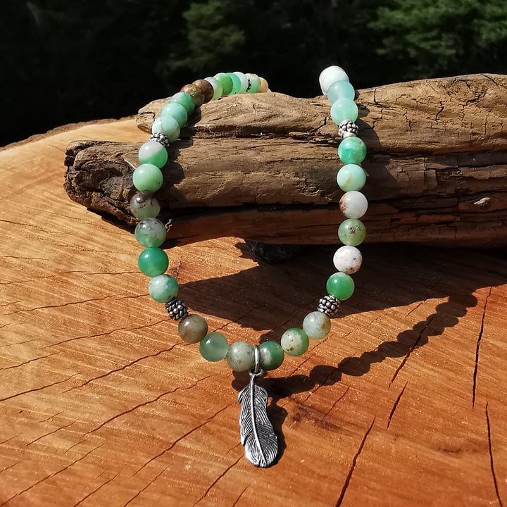 Edelsteinkette SELBST AKZEPTANZ mit Chrysopras und S925 Feder 6mm