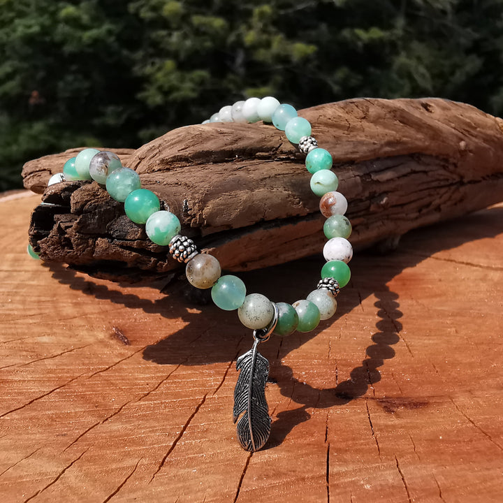 Edelsteinkette SELBST AKZEPTANZ mit Chrysopras und S925 Feder 6mm