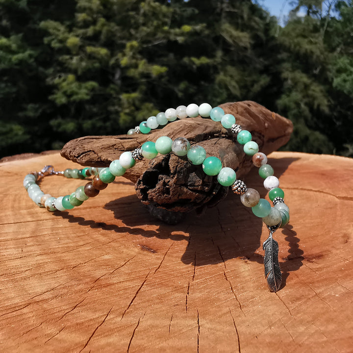Edelsteinkette SELBST AKZEPTANZ mit Chrysopras und S925 Feder 6mm