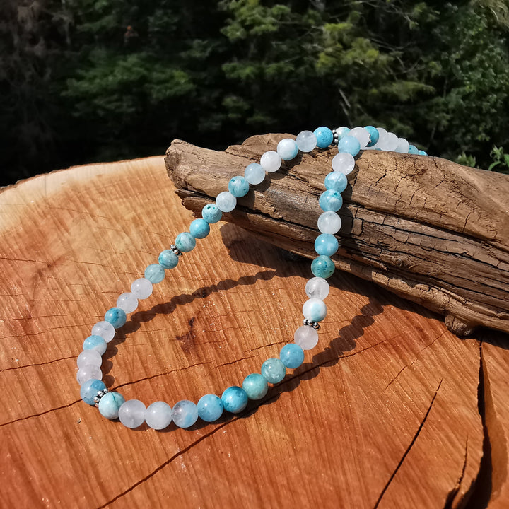 Edelsteinkette SELBSTVERWANDLUNG mit Hemimorphit 6mm Kugeln S925
