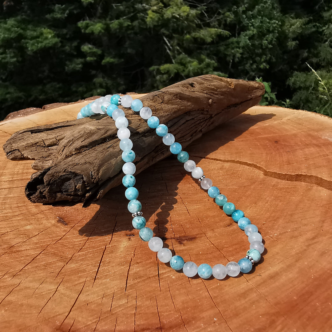 Edelsteinkette SELBSTVERWANDLUNG mit Hemimorphit 6mm Kugeln S925