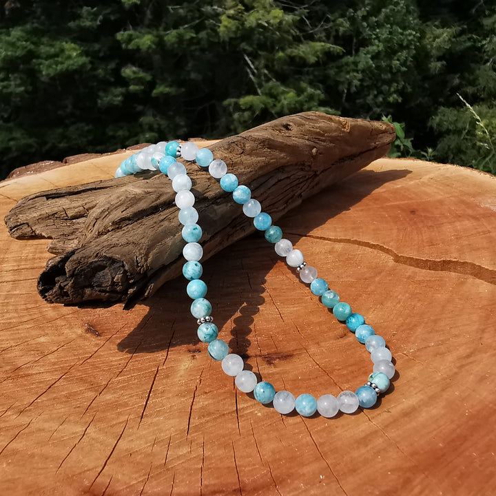 Edelsteinkette SELBSTVERWANDLUNG mit Hemimorphit 6mm Kugeln S925