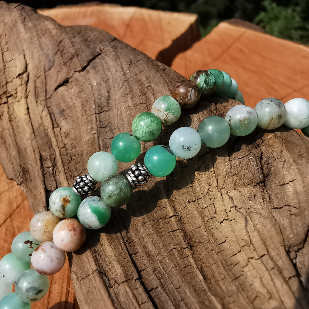 Edelsteinkette SELBST AKZEPTANZ mit Chrysopras und S925 Feder 6mm