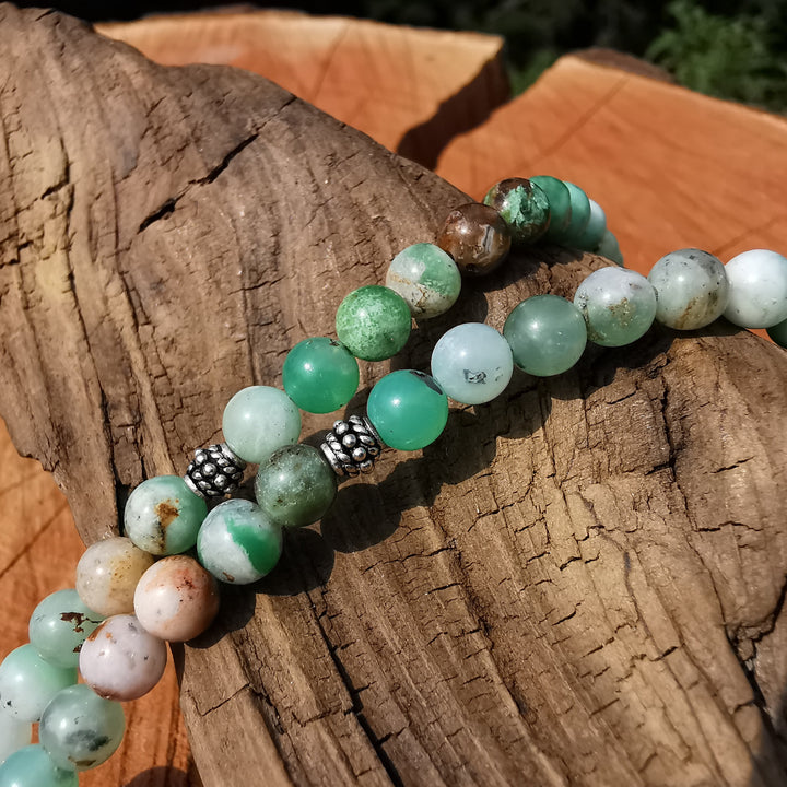 Edelsteinkette SELBST AKZEPTANZ mit Chrysopras und S925 Feder 6mm