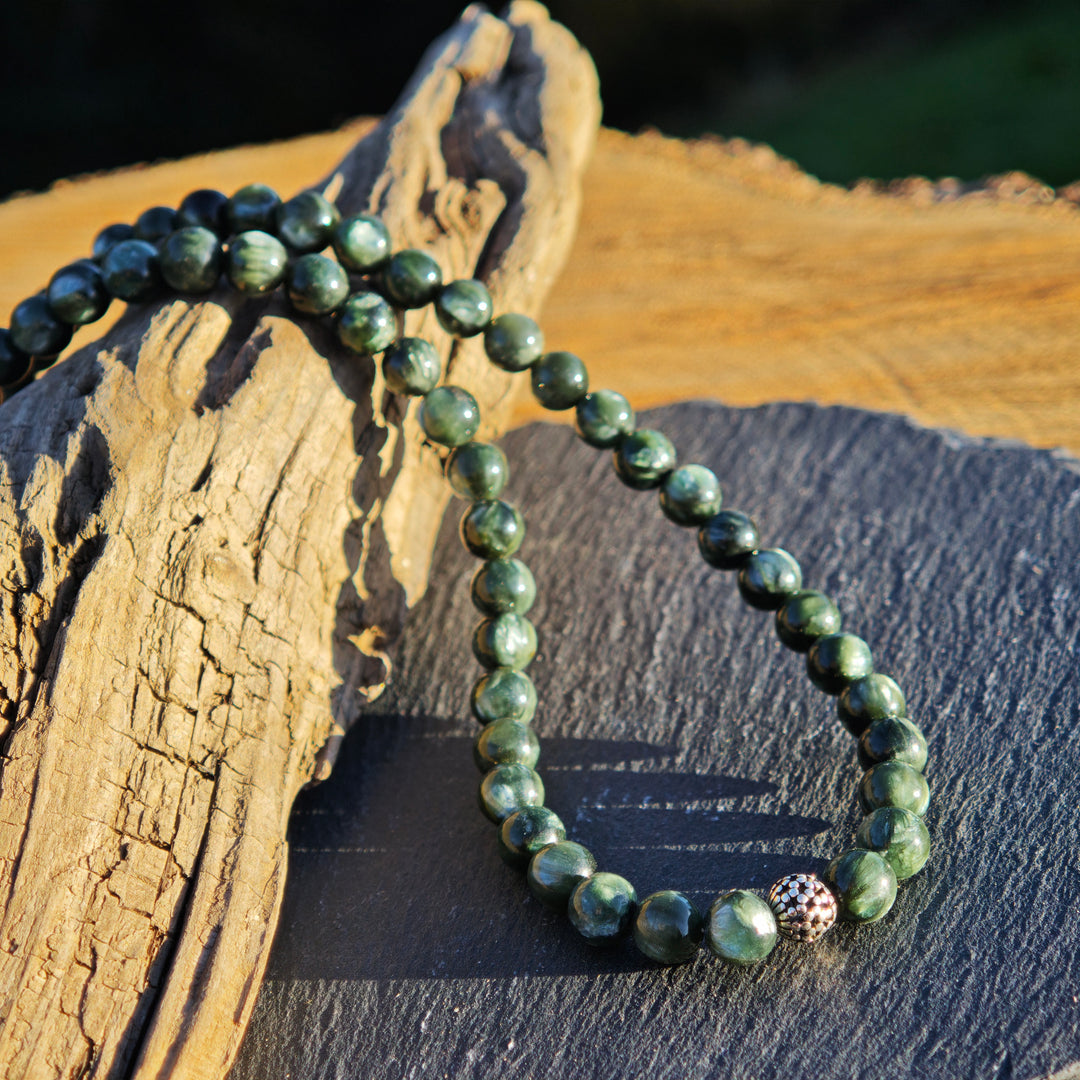 Edelsteinkette SEELENWACHSTUM Seraphinit 6mm Kugel S925