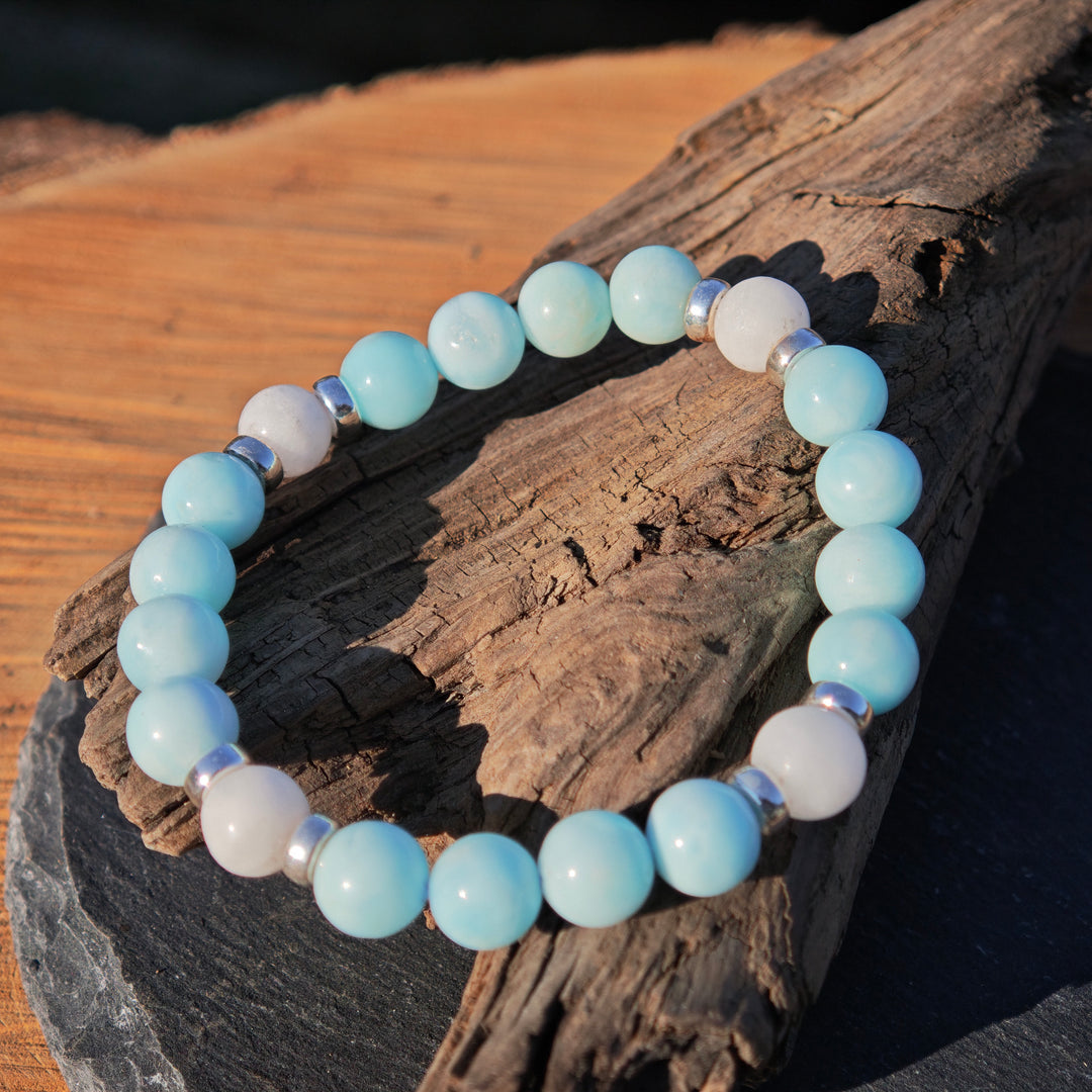 Edelstein Armband SELBSTVERTRAUEN & BEFREIUNG mit Hemimorphit & Baryt S925 8mm