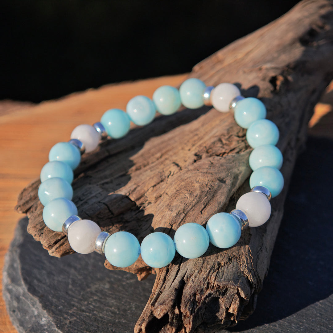 Edelstein Armband SELBSTVERTRAUEN & BEFREIUNG mit Hemimorphit & Baryt S925 8mm