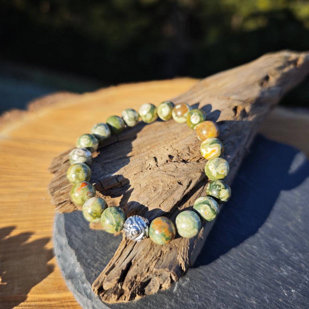 Edelstein Armband HIER & JETZT Regenwald Rhyolith Kugel S925 8mm