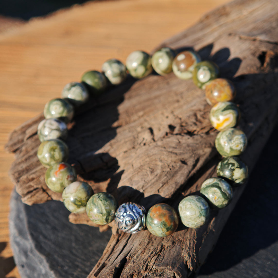 Edelstein Armband HIER & JETZT Regenwald Rhyolith Kugel S925 8mm