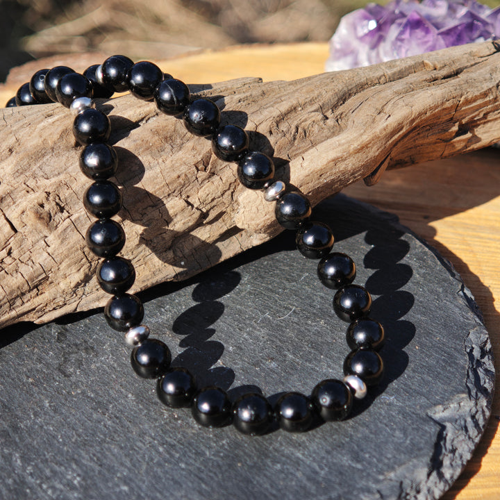 Edelsteinkette ENERGETISCHER SCHUTZ mit australischem (Warrierit!) SCHWARZEM TURMALIN 8mm Kugeln S925