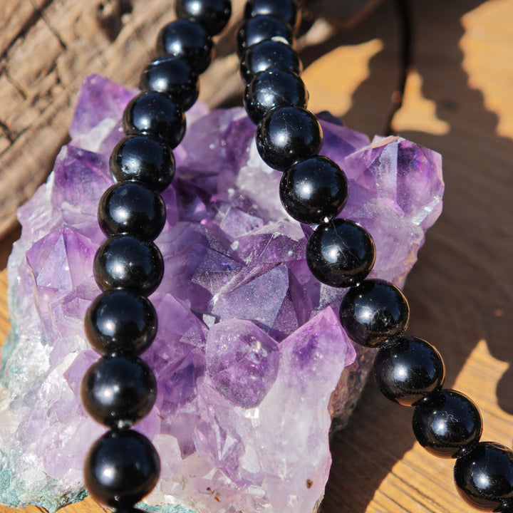 Edelsteinkette ENERGETISCHER SCHUTZ mit australischem (Warrierit!) SCHWARZEM TURMALIN 8mm Kugeln