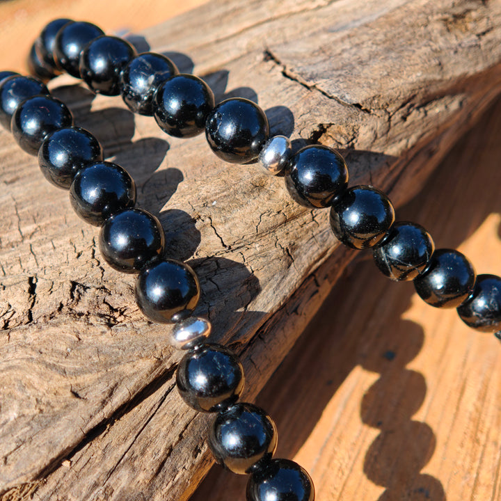 Edelsteinkette ENERGETISCHER SCHUTZ mit australischem (Warrierit!) SCHWARZEM TURMALIN 8mm Kugeln S925