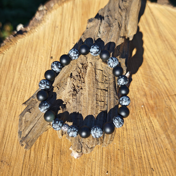 Edelstein Armband INTEGRITÄT & SCHUTZ VOR ENERGIERAUB Schneeflockenobsidian Obsidian matt S925 8mm