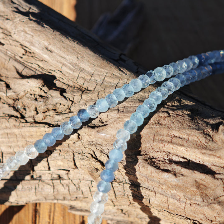 Edelsteinkette URVERTRAUEN mit AQUAMARIN Extraqualität 4mm Kugeln facettiert S925