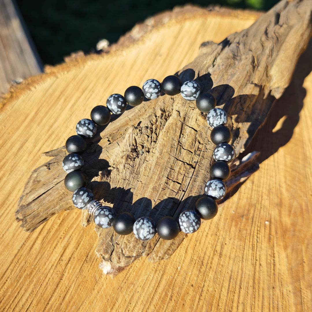 Edelstein Armband INTEGRITÄT & SCHUTZ VOR ENERGIERAUB Schneeflockenobsidian Obsidian matt S925 8mm