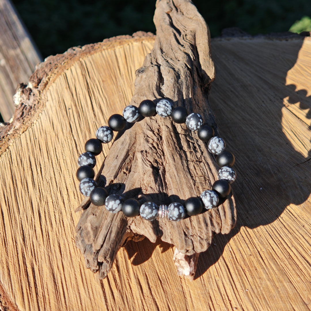 Edelstein Armband INTEGRITÄT & SCHUTZ VOR ENERGIERAUB Schneeflockenobsidian Obsidian matt S925 8mm