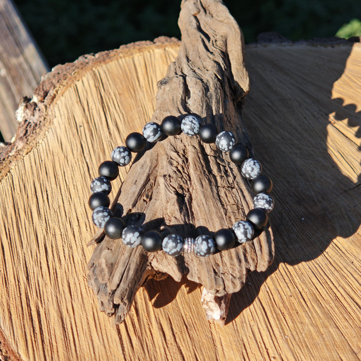 Edelstein Armband INTEGRITÄT & SCHUTZ VOR ENERGIERAUB Schneeflockenobsidian Obsidian matt S925 8mm