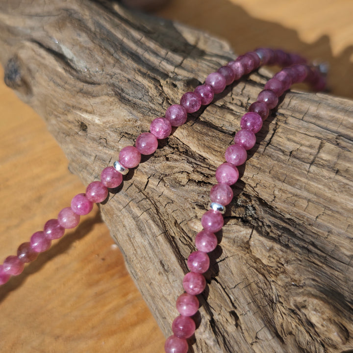 Edelsteinkette HERZENSMUT mit ROSA TURMALIN 4mm S925