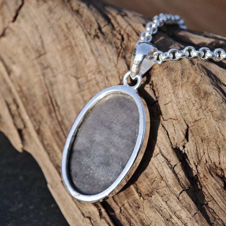 Silberschimmer Obsidian oval Anhänger gefasst in Silber 925