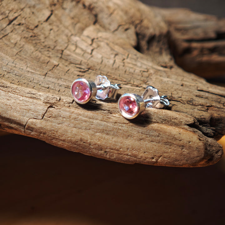 Turmalin Rosa Rubellit facettiert Ohrstecker rund 5mm Silber 925