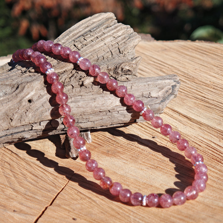 Edelsteinkette LICHTKRAFT Red Healer Erdbeerquarz 6mm Kugel S925