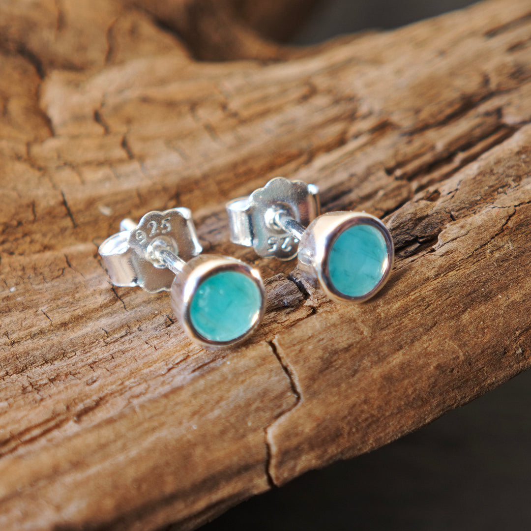 Chrysopras facettiert Ohrstecker rund 5mm Silber 925