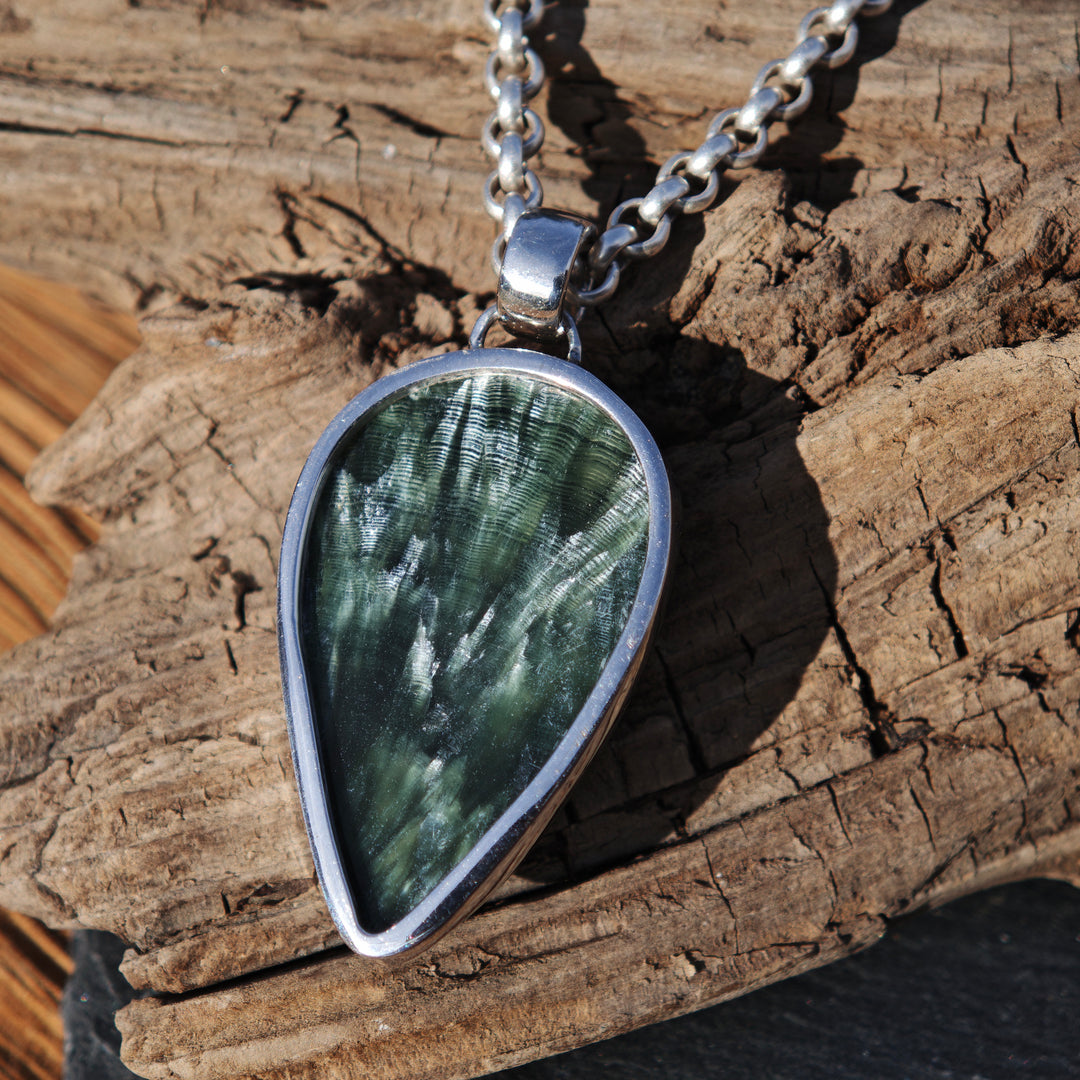 Seraphinit (Seelenwachstum) Anhänger Tropfen S925 rhodiniert Unikat